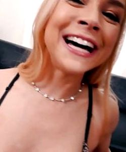 Blonde big tits milf in her nice lingerie sucks deep throat