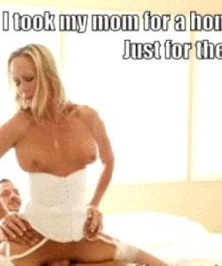 BLONDE CORSET WEARING MOTHER GOES REVERSE COWGIRL ON HER SON GIF