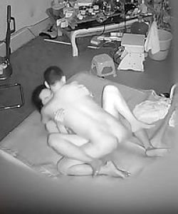 Hacked home security camera, voyeur, mature couple has intense fuck