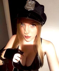perfect little blonde dressed like a cop handcuffed with big boobs ready for facefuck