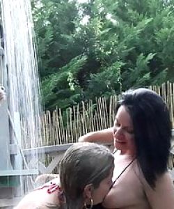 Sexy Outdoor Shower Fuck With Lesbian Swingers
