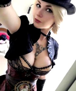 Steampunk blonde ready for the dick